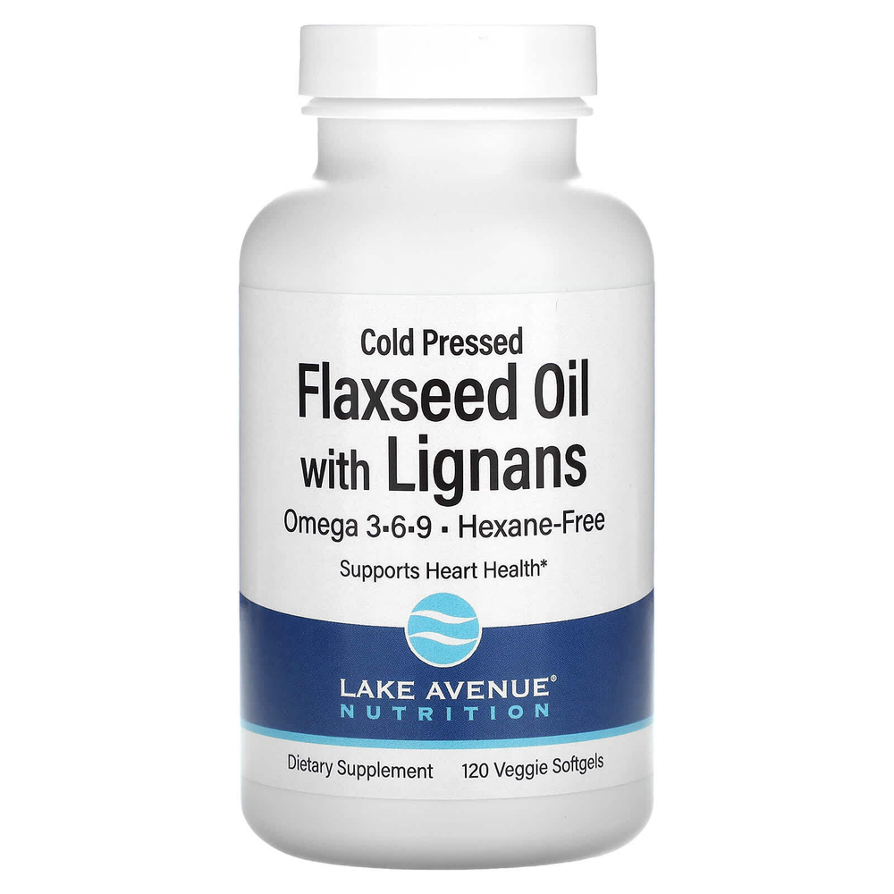Lake Avenue Nutrition, льняное масло холодного отжима с лигнанами, 120 вегетарианских капсул (1 г в 1 капсуле)