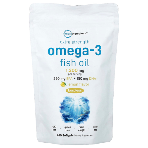 Micro Ingredients, рыбий жир с омега-3, лимон, 240 капсул (600 мг в 1 капсуле)