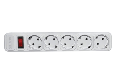 Удлинитель сетевой фильтр с заземлением CENTEK CT-8900-5-3,0 двойная защита (5 гнезд, кабель 3 м, выключатель) БЕЛЫЙ макс до 2200 Вт