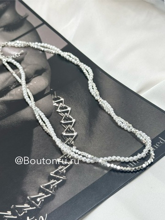 Двойное колье с жемчугом и металлическими бусинами