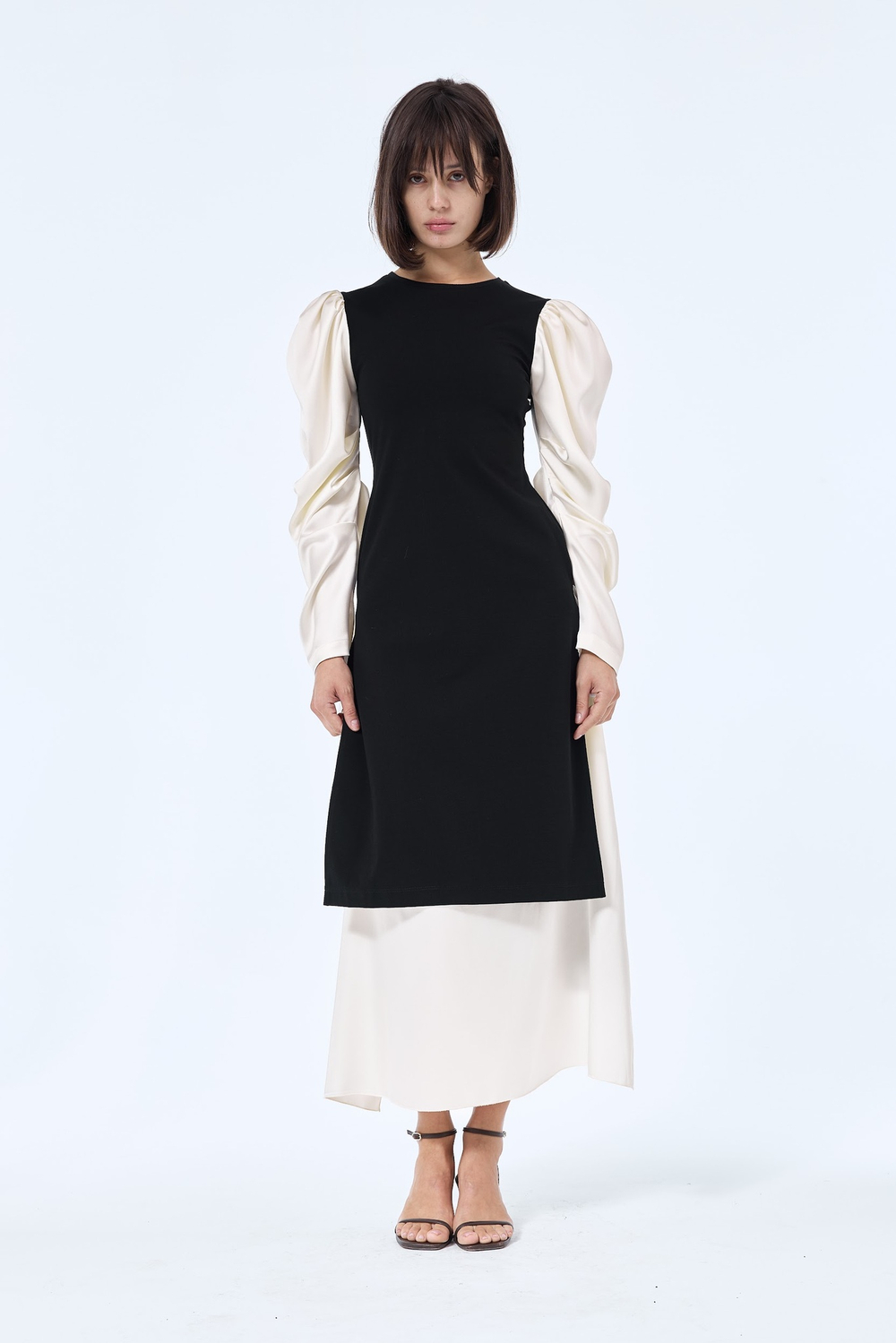 Платье комбинированное черно-белое