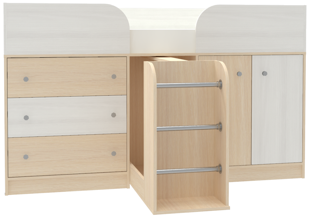 Кровать-чердак КарИВи Малыш 4  Дуб Молочный Белое Дерево