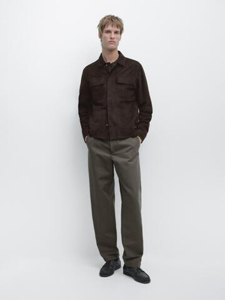Massimo Dutti Хлопковые брюки зауженного кроя, зеленый