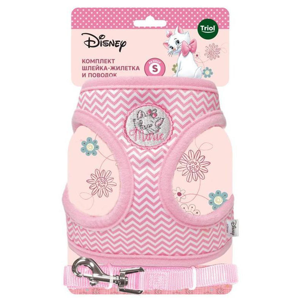 Комплект мягкая шлейка-жилетка и подводок для кошек Disney Marie M, обхват груди 450мм, Triol-Disney