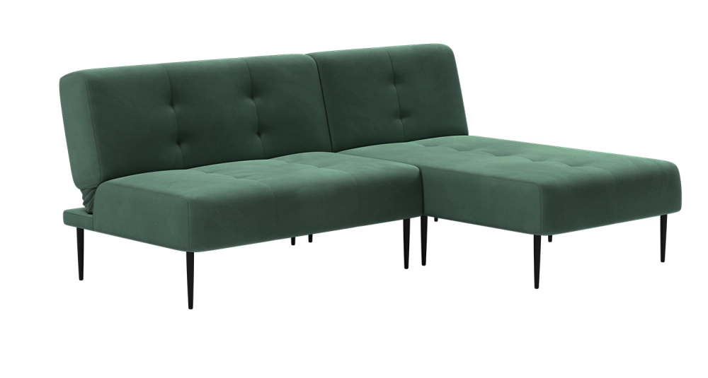Monaco диван-кровать с шезлонгом, без подлокотников, бархат зеленый 19