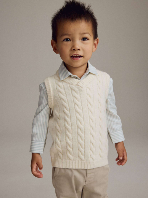Рубашка и жилет вязаный в комплекте для мальчика Next K92-283, Молочный, Голубой