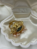 Кольцо Скиапар. золотистое в форме глаза с жемчугом