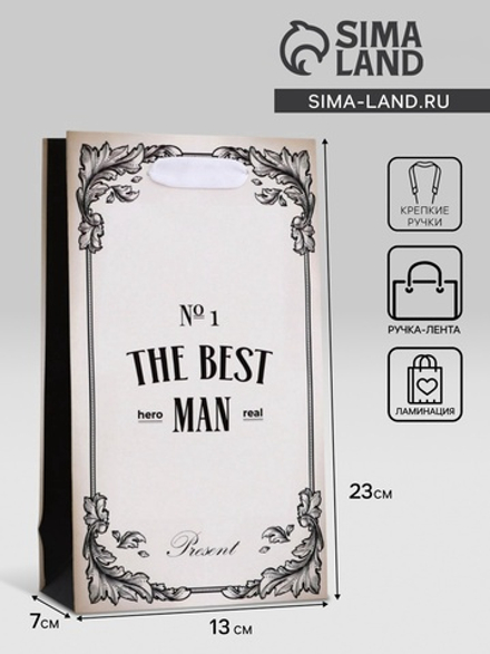 Пакет подарочный ламинированный The Best man,13×23×7 см, 10664748, Китай