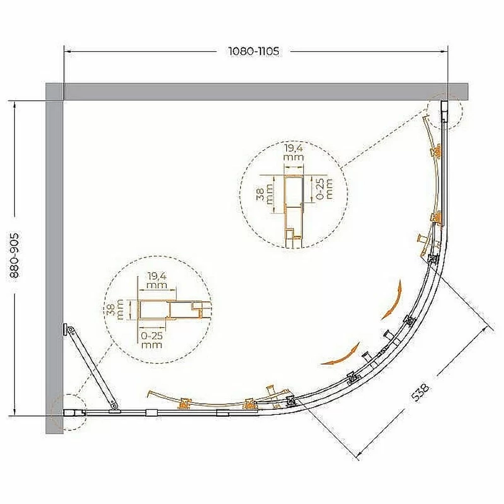 Душевой уголок Cezares Molveno 90x110 RH-2-110/90-C-GM-IV стекло прозрачное/профиль матовая оружейная сталь