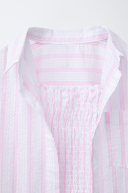 ZARA КОМПЛЕКТ ИЗ РУБАШКИ И ТОПА В ПОЛОСКУ, РОЗОВЫЙ/БЕЛЫЙ