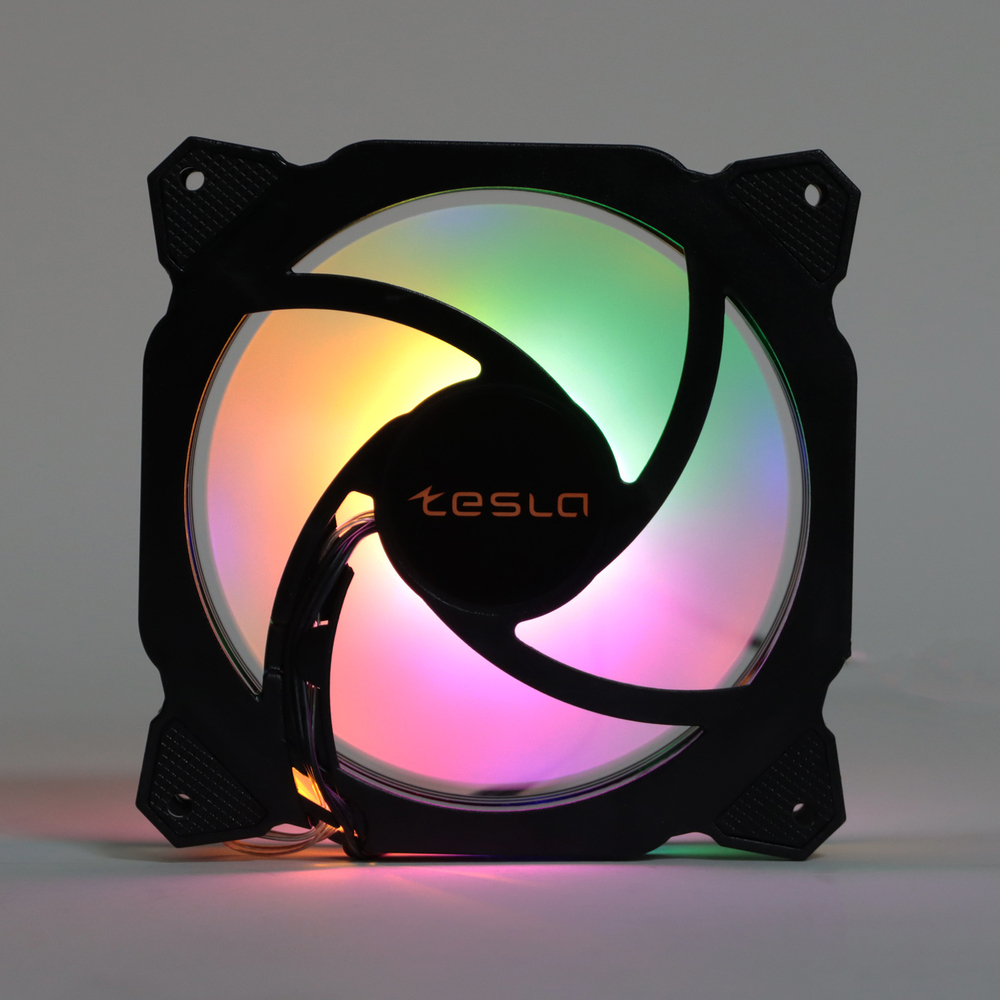 Вентилятор TESLA RGB120-RB, 120мм, 1200rpm, 3-pin+Molex, черный-белый/FRGB, 38CFM, 21дБ, антивибропрокладки (TSL-120-RB)