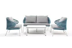 "Милан" лаунж-зона 4-местная плетеная из роупа (веревки), каркас алюминиевый светло-серый, роуп бирюзовый