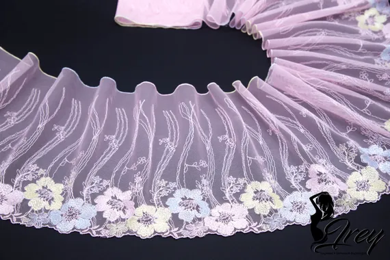 05-116 ОПТ Вышивка на неэл. сетке 21 см, Рассвет, розовый/желтый/голубой