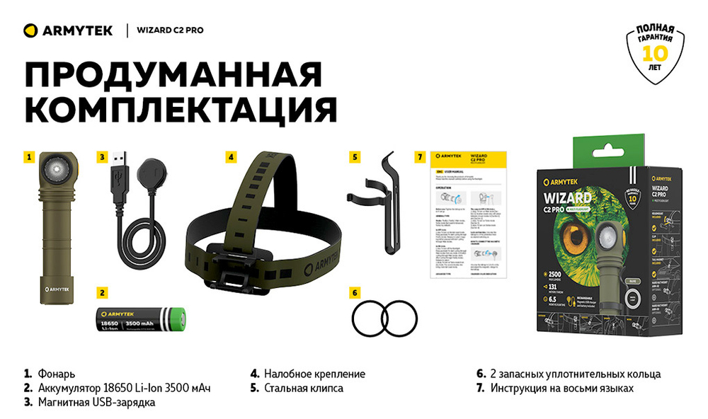 Фонарь Armytek Wizard C2 Pro Olive (свет белый) [F08701CO]