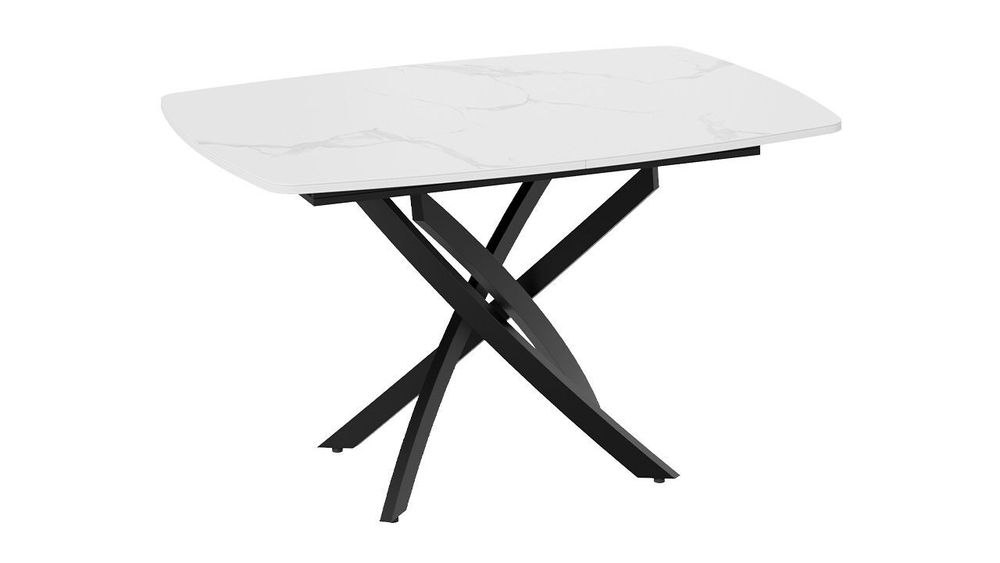 Стол кухонный обеденный раздвижной Черный муар/Стекло матовое белый мрамор 134(173)х90х75 см