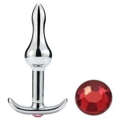 Металлическая анальная пробка-капля с красным кристаллом - 8,8 см. (Цвет: красный)