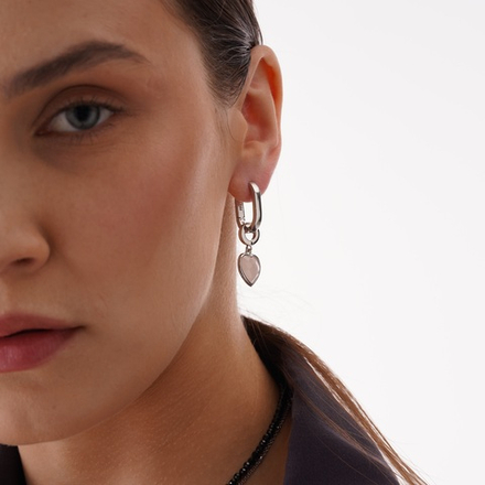 Пара серёжек: Хупы с Розовым Кварцем, silver