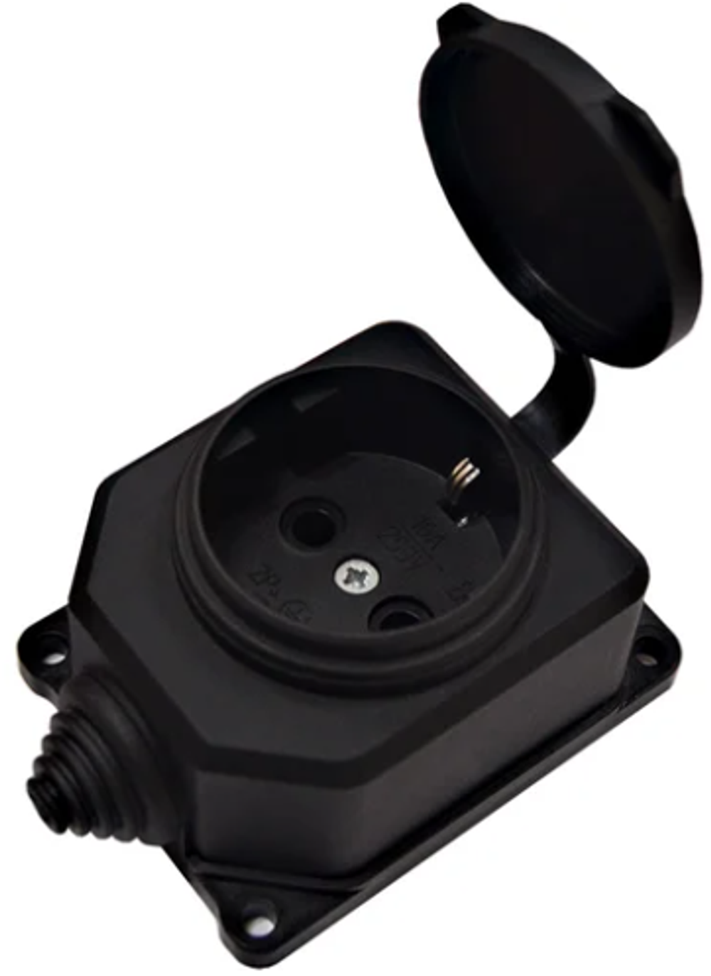 Колодка 1-местная однофазная UNIVersal Компакт с заглушками с/з каучук 16а 250в ip44 черный. 3032