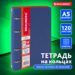 Тетрадь на кольцах А5 (180х220 мм) 120 листов под кожу клетка BRAUBERG "Fusion" синий/апельсиновый (2 штуки в упаковке)