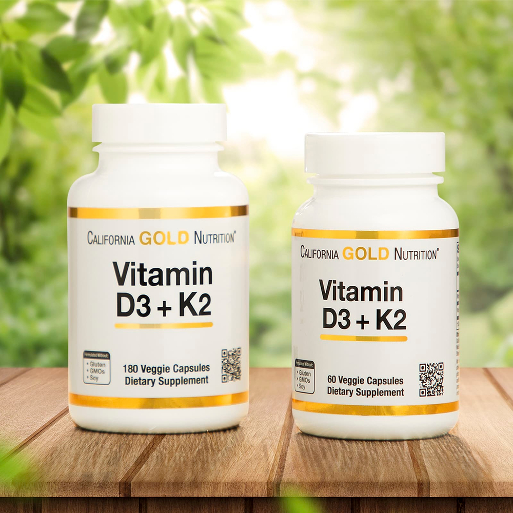 California Gold Nutrition, витамины D3 и К2, 60 растительных капсул