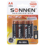 Батарейки аккумуляторные Ni-Mh пальчиковые комплект 4 шт. АА (HR6) 1600 mAh SONNEN