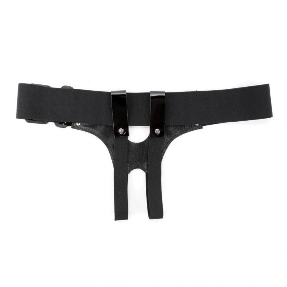 Черный лаковые унисекс-трусики для страпона (Размер: S-M) (Цвет: черный)