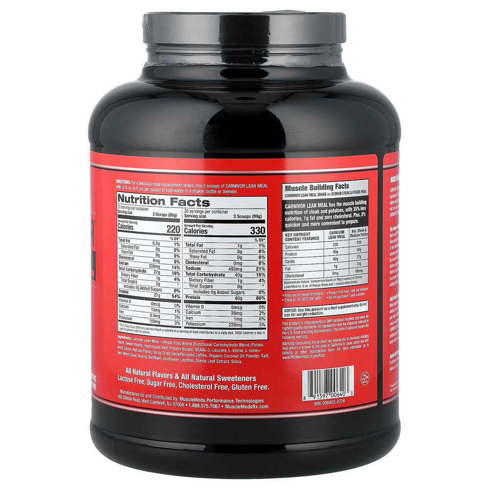 MuscleMeds, Carnivor™ Lean Meal, со вкусом мокко латте, 1980 г (4,3 фунта)
