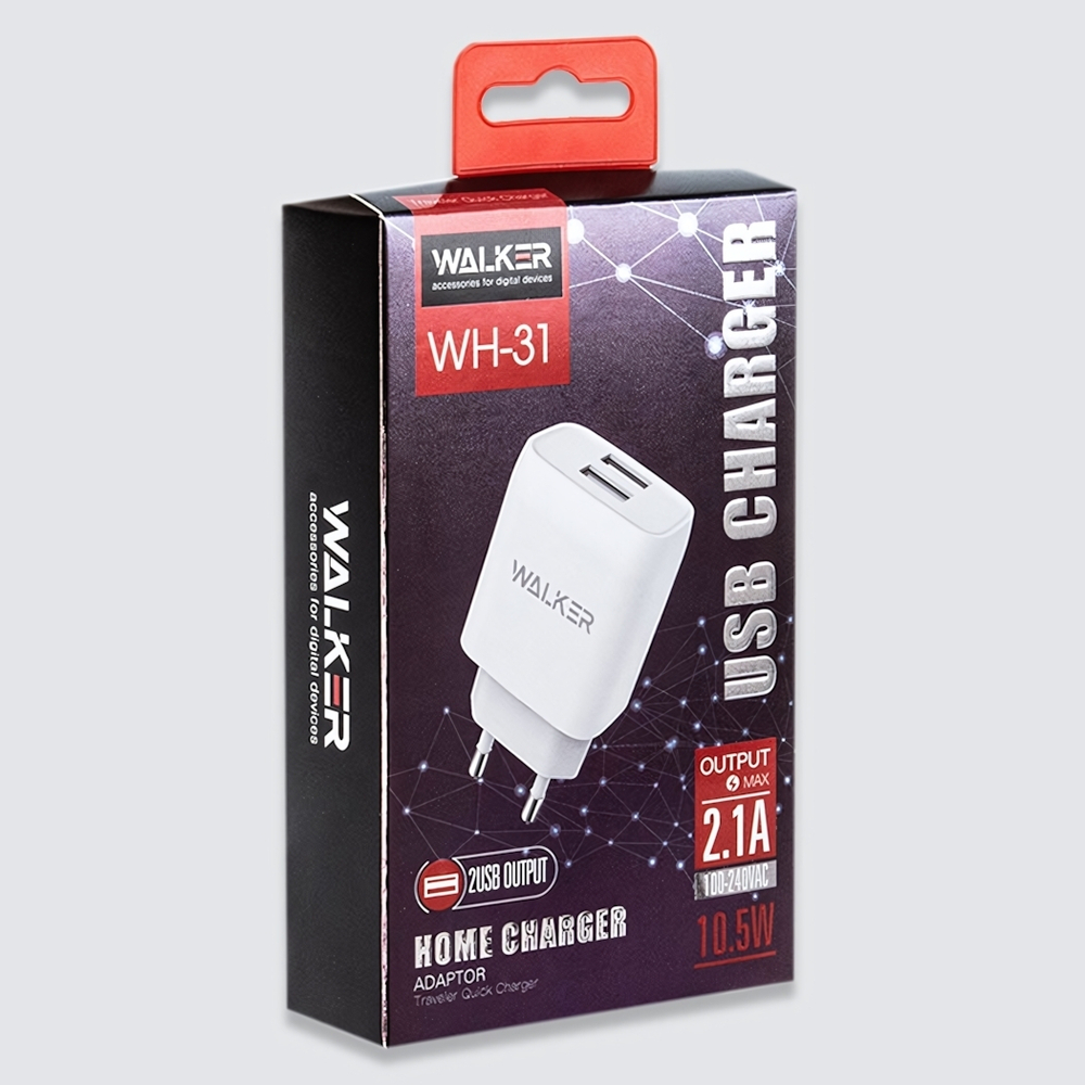 Зарядное устройство WALKER WH-31, 2.1А, 10,5Вт, USBx2 черный