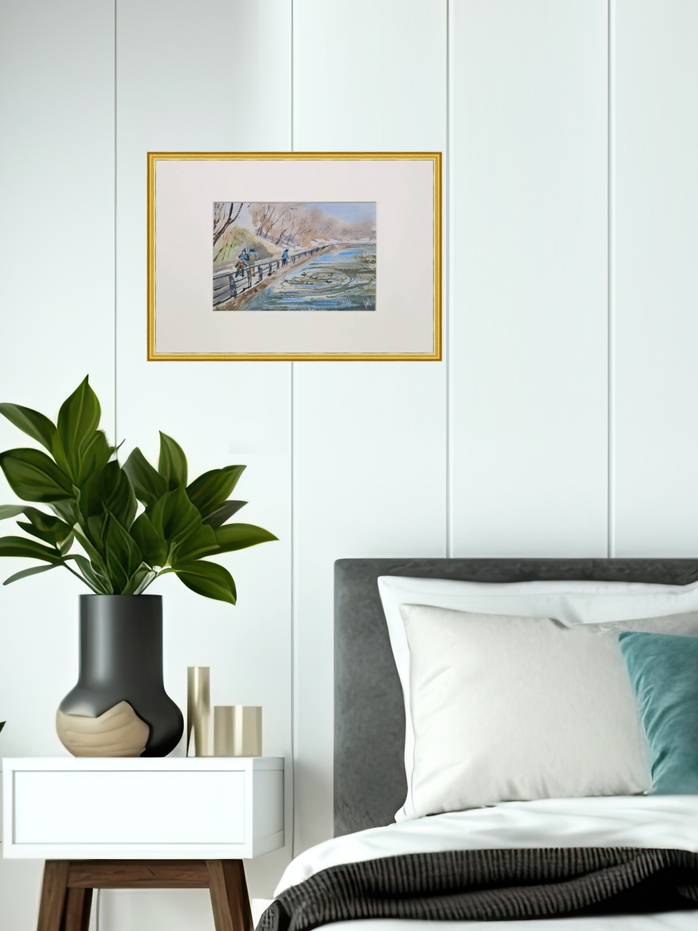 Картина авторская акварельная в паспарту 21х30 см на стену для интерьера "Субботний день в крылатском"