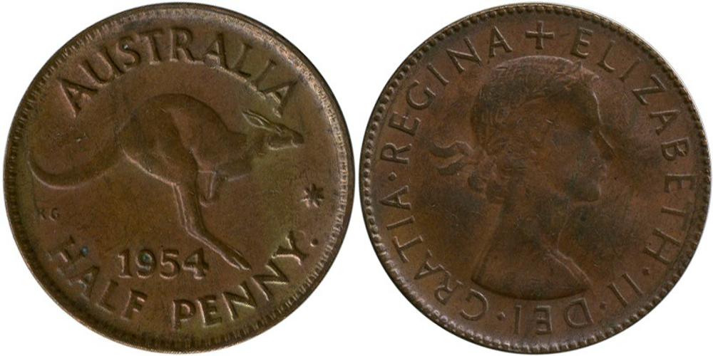 Австралия 1/2 пенни, 1953 - 1955 Королева Елизавета II XF