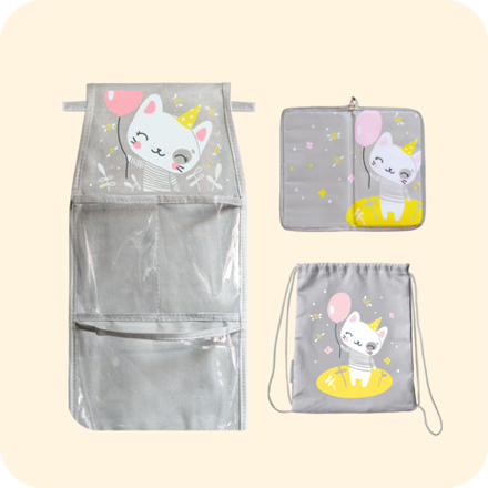 Набор для детского сада: кармашек, коврик, мешок. Котик