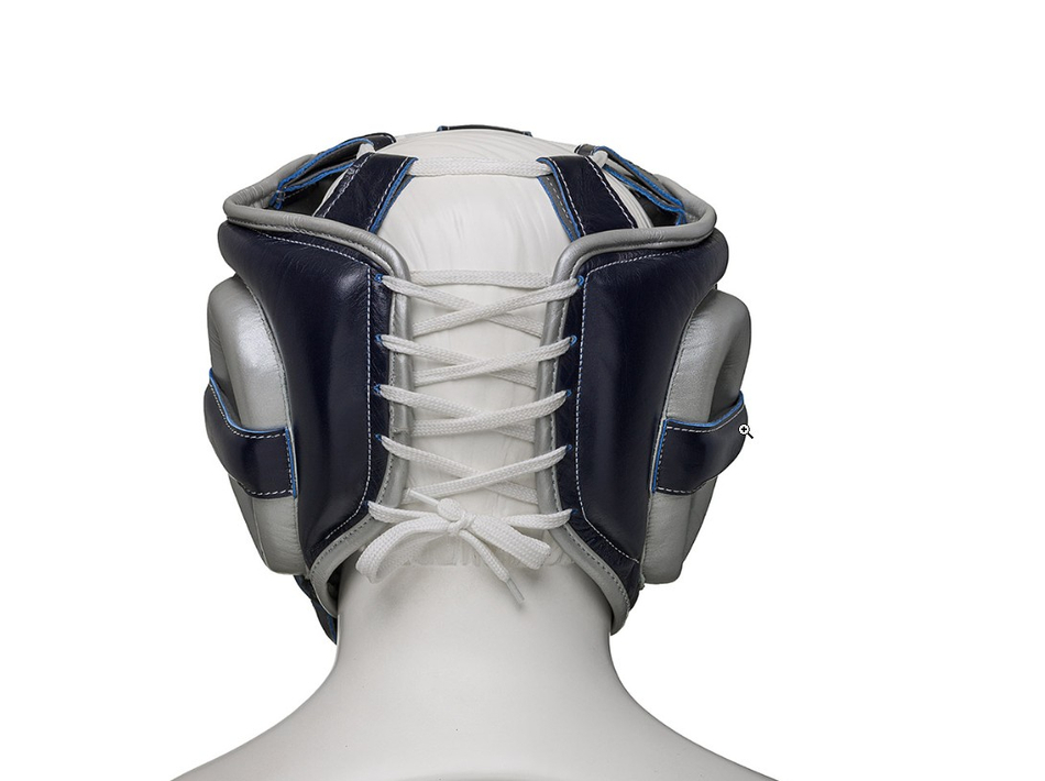 Шлем боксерский LEADERS LS ULTRA с бамперной защитой BL/SIL  кожа, синий тёмный/серебристый