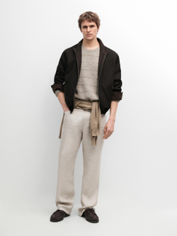 Massimo Dutti Двусторонняя льняная куртка, черный