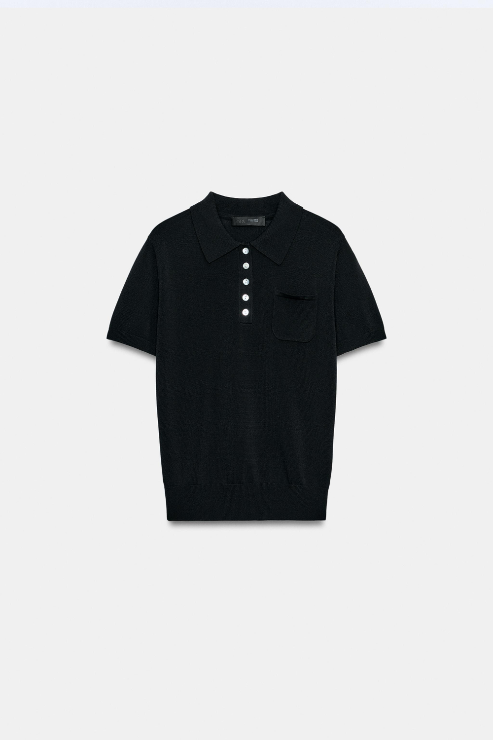 ZARA ТРИКОТАЖНОЕ ПОЛО С КОРОТКИМИ РУКАВАМИ, ЧЕРНЫЙ