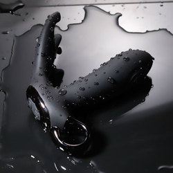 Черный вибромассажер простаты с эффектом маятника и пультом ДУ