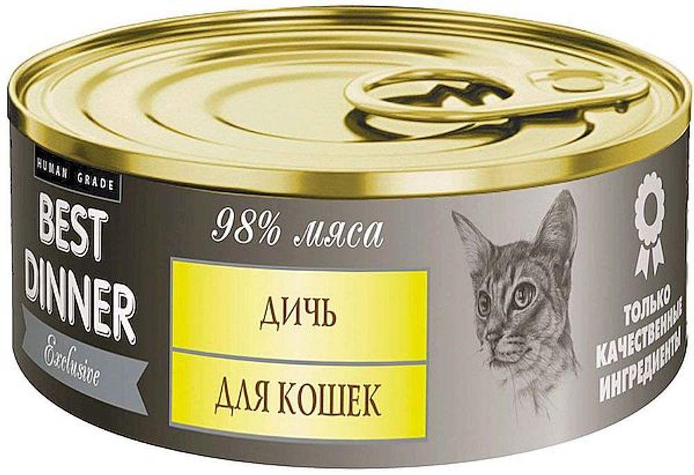 Влажный корм для кошек с чувствительным пищеварением Best Dinner Exclusive "Дичь", банка 1 Влажный корм для кошек с чувствительным пищеварением Best Dinner Exclusive "Дичь", банка 1