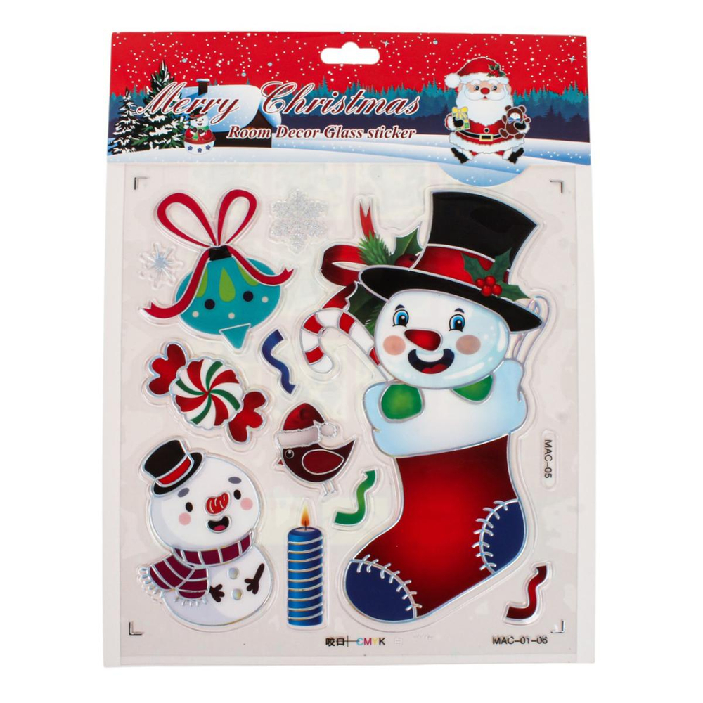 Наклейка новогодняя 21*27 см, 12 видов микс , пакет