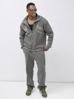 Спортивный костюм мужской демисезонный на флисе серого цвета 329Sr