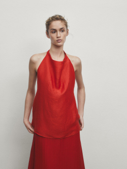 Massimo Dutti Топ с горловиной халтер и открытой спиной, красный