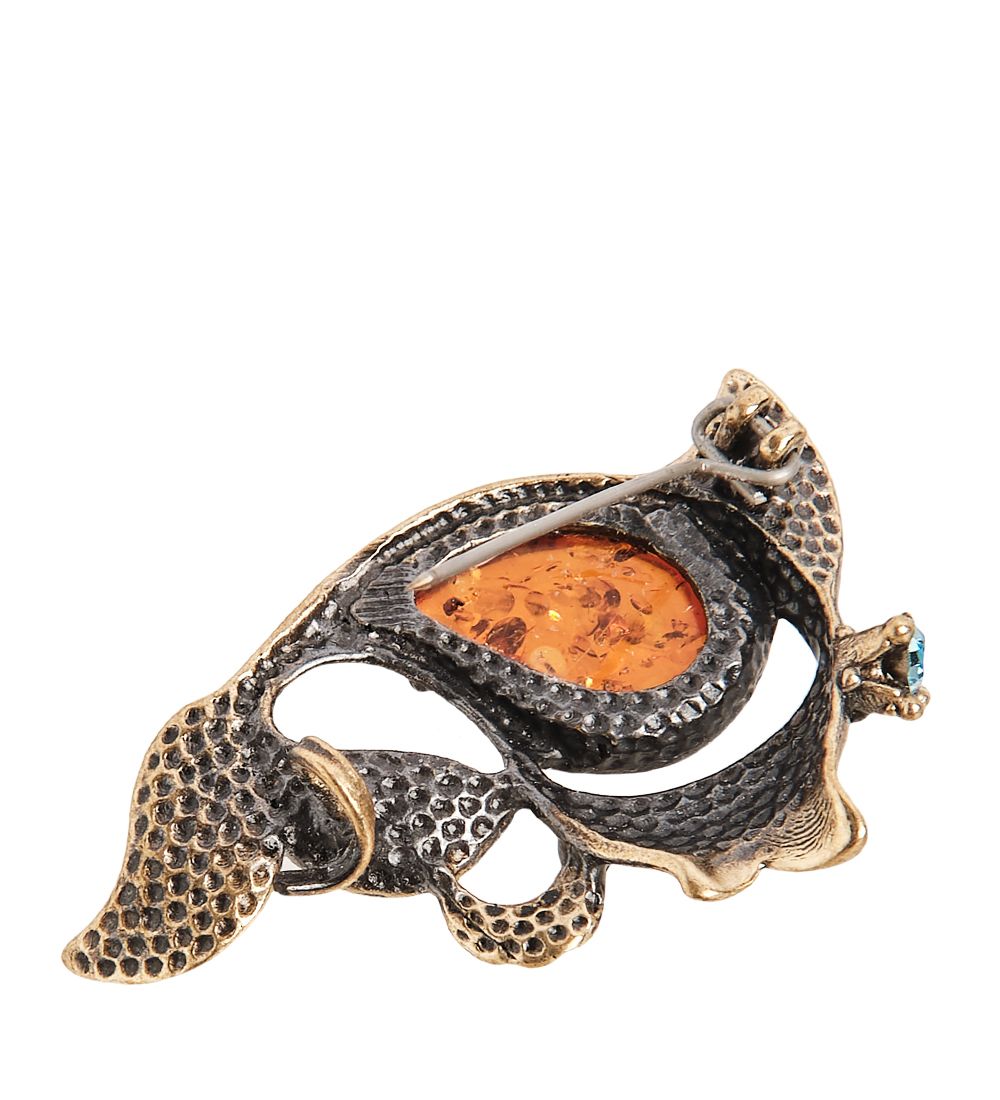 AM-2035 Брошь «Рыбка Царевна» (латунь, янтарь)