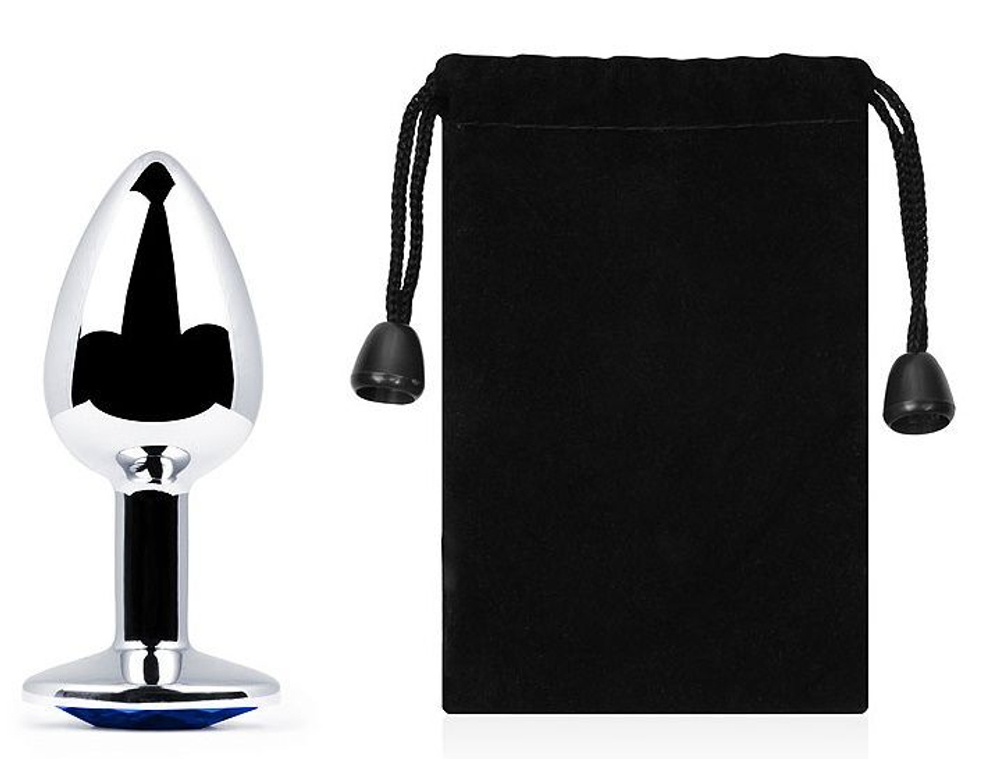 Анальное украшение SILVER PLUG SMALL с синим кристаллом - 7,2 см. (Цвет: синий)