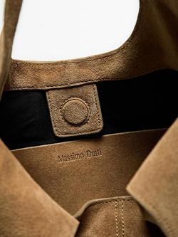 Massimo Dutti Сумка из замши среднего размера, песочный
