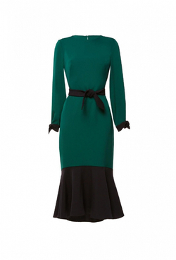 Платье футляр зелёное, юбка с воланом 17-02-19FW