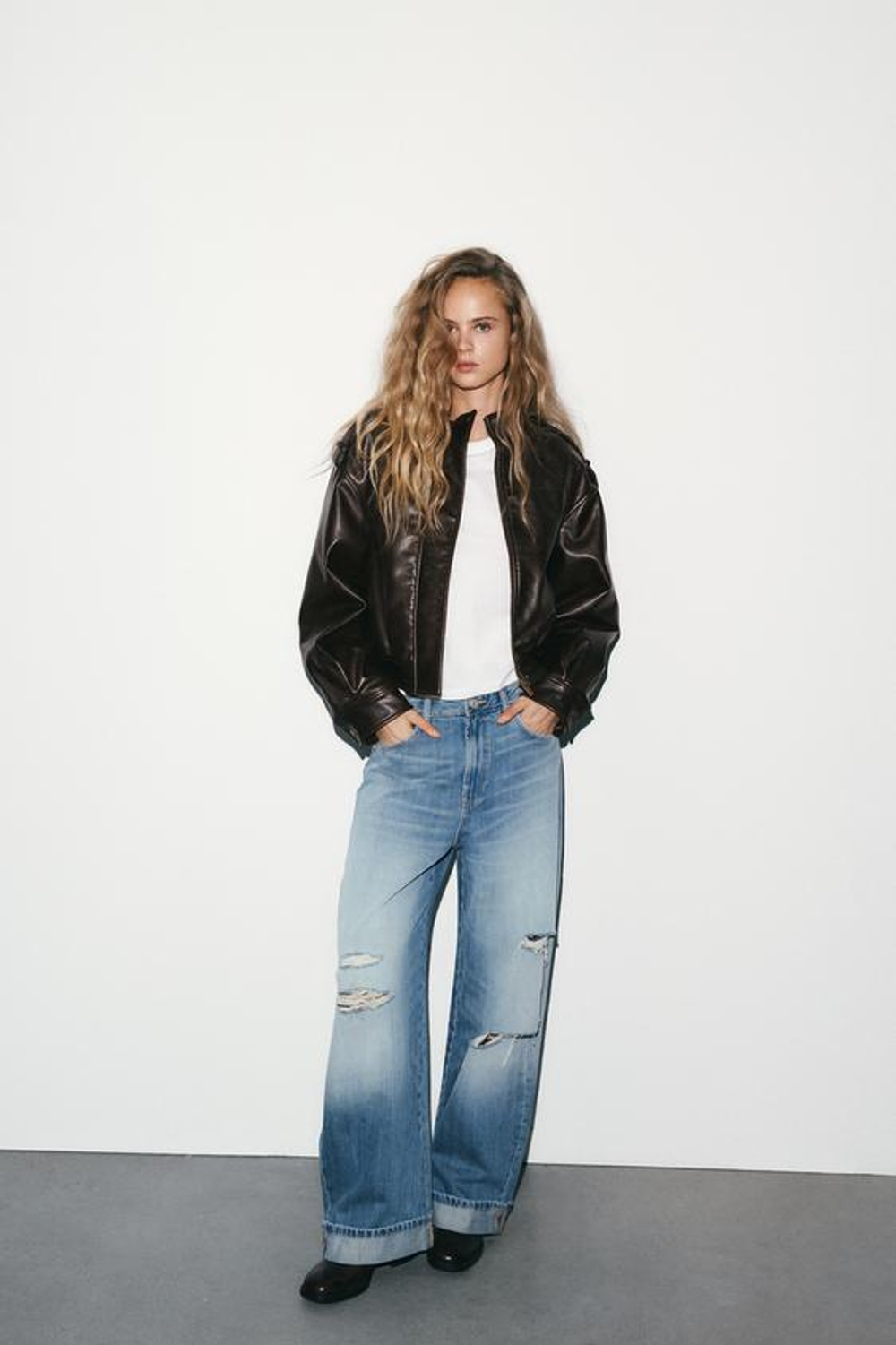 ZARA ДЖИНСЫ TRF BAGGY FOLDED С РАЗРЕЗАМИ, ИНДИГО