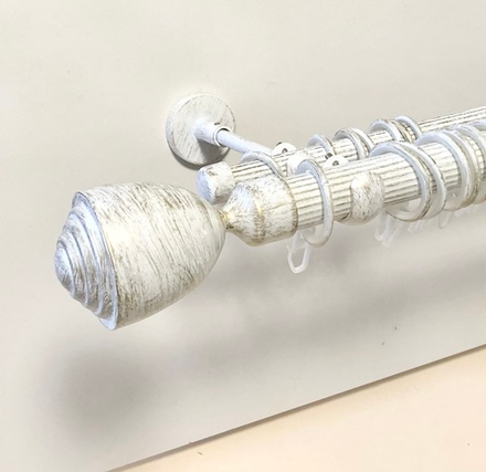 Карниз кованый рифленый для штор Ост Стенли d 25/16 двухрядный, цвет белое золото