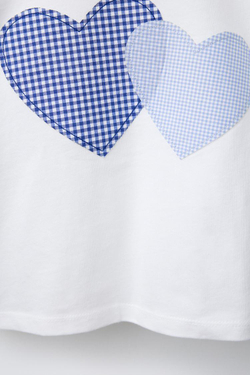 ZARA ФУТБОЛКА С НАШИВКОЙ В КЛЕТКУ ВИШИ, БЕЛЫЙ