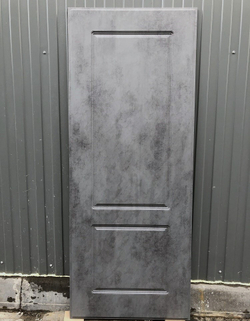 Входная металлическая дверь с зеркалом RеX (РЕКС) 25 кварц черный, фурнитура  на квадратной розетке, цвет хром/ ФЛ-117 Бетон темный