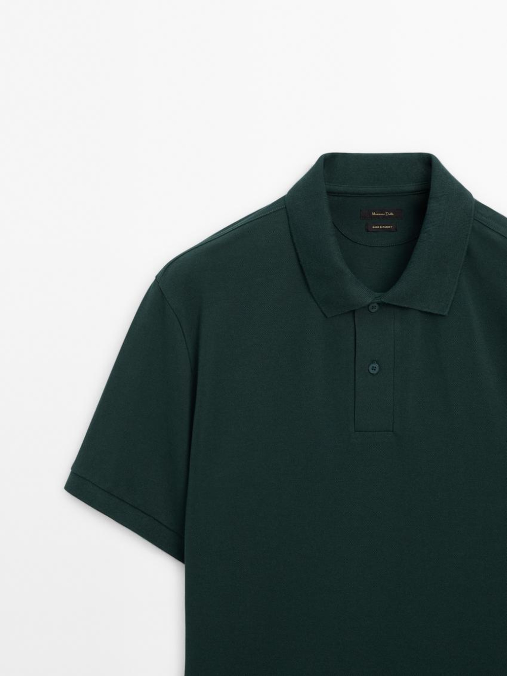 Massimo Dutti Поло из рельефного хлопкового пике, цвет мха