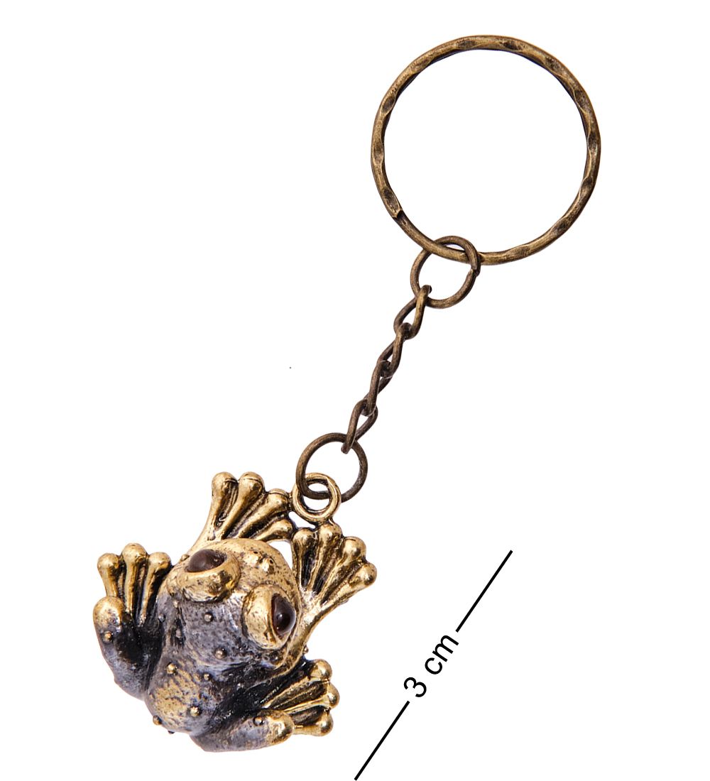 AM-3608 Брелок «Лягушка Амазонская» (латунь, янтарь)
