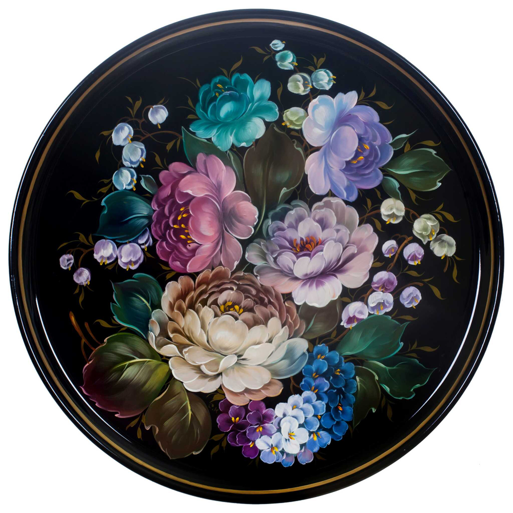 Жостовский поднос декоративный, размер 37 см (A14), металлический